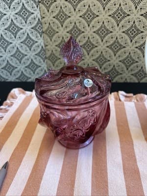 Vintage 1980s Fenton Dusty Rose Paisley Candy Dish/Trinket/Tea Light Holder - Thumbnail 2