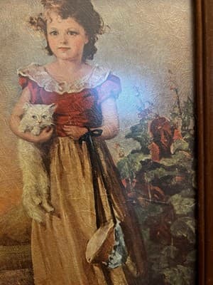 Jane Freeman Girl with Cat Print, Photo Picture Mirror Art Frame Vintage - Thumbnail 4