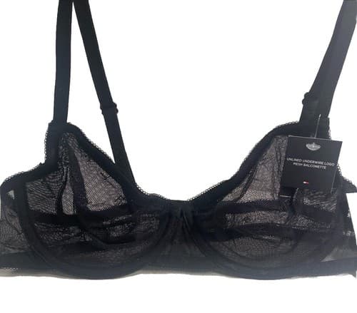 Bra Black Mesh & Lace Tommy Hilfiger Underwire Balconette 34C lingerie Sexy - Thumbnail 3