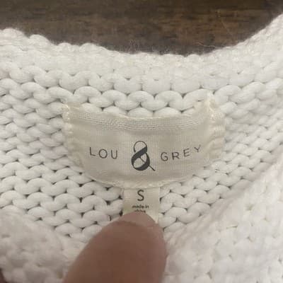 Lou & Grey Sm White Chunky Knit Oversized Pullover Mock Turtle Sweater Cotton - Thumbnail 8