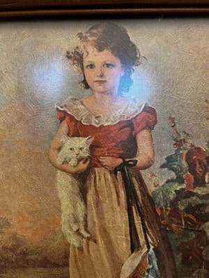 Jane Freeman Girl with Cat Print, Photo Picture Mirror Art Frame Vintage - Thumbnail 3