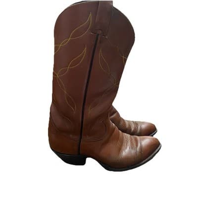 Tony Lama Vintage Cognac Leather Western Cowboy Boots Women US 7.5 1970s To 1990 - Thumbnail 4