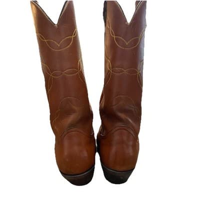 Tony Lama Vintage Cognac Leather Western Cowboy Boots Women US 7.5 1970s To 1990 - Thumbnail 3