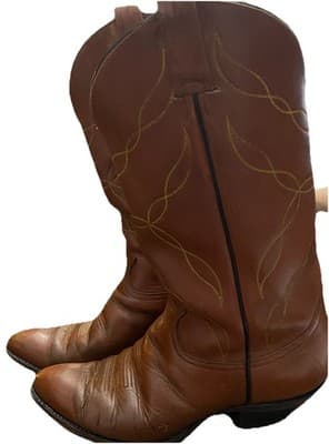 Tony Lama Vintage Cognac Leather Western Cowboy Boots Women US 7.5 1970s To 1990 - Thumbnail 5