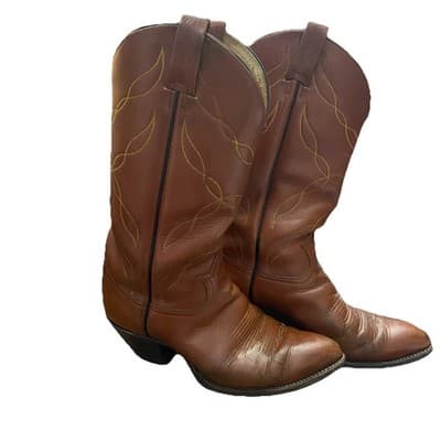 Tony Lama Vintage Cognac Leather Western Cowboy Boots Women US 7.5 1970s To 1990 - Thumbnail 2