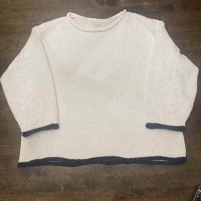 Lou & Grey Sm White Chunky Knit Oversized Pullover Mock Turtle Sweater Cotton - Thumbnail 2