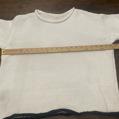 Lou & Grey Sm White Chunky Knit Oversized Pullover Mock Turtle Sweater Cotton - Thumbnail 5