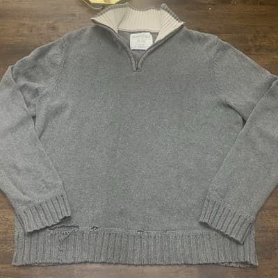 Arepostale Thrashed Sweater Gray 3/4 Zip Grunge Distressed - Thumbnail 2