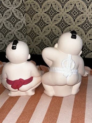 Pair Of Japanese Clay Hakata Doll Sumo Wrestlers Vintage - Thumbnail 3