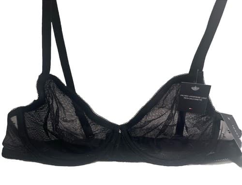 Bra Black Mesh & Lace Tommy Hilfiger Underwire Balconette 34C lingerie Sexy - Thumbnail 2