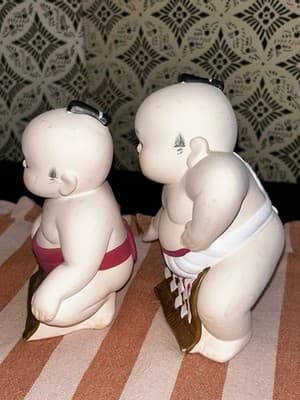 Pair Of Japanese Clay Hakata Doll Sumo Wrestlers Vintage - Thumbnail 4
