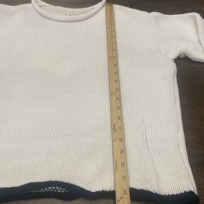 Lou & Grey Sm White Chunky Knit Oversized Pullover Mock Turtle Sweater Cotton - Thumbnail 3
