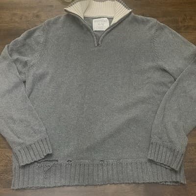 Arepostale Thrashed Sweater Gray 3/4 Zip Grunge Distressed - Thumbnail 5