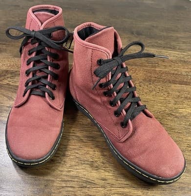 Doc Dr. Martens Shoreditch Oxblood Canvas Boots Streetwear Goth Grunge Size 6 - Thumbnail 3