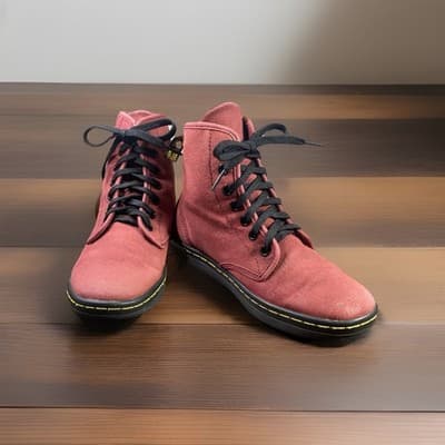 Doc Dr. Martens Shoreditch Oxblood Canvas Boots Streetwear Goth Grunge Size 6 - Thumbnail 2