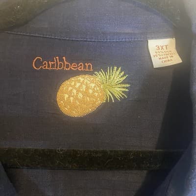 Vacation Old Money Coastal Casual Caribbean Silk Shirt Mens 3XT Navy - Thumbnail 3
