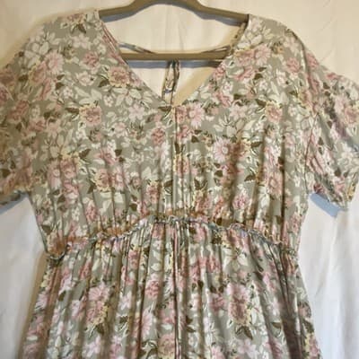 Pistachio Floral Mini Boho Bohemian Cottagecore Prairie Coastal Fairy Dress SzL - Thumbnail 2