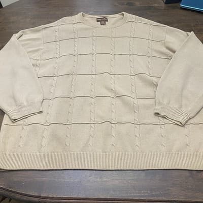 Oak Hill Mens Beige Cotton Sweater 4XL Classic - Thumbnail 3