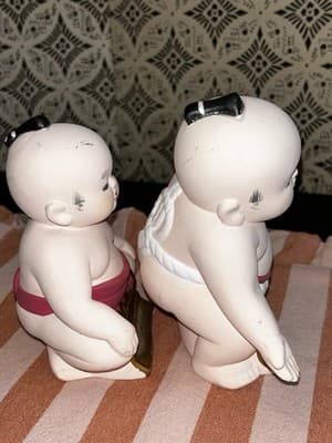 Pair Of Japanese Clay Hakata Doll Sumo Wrestlers Vintage - Thumbnail 2