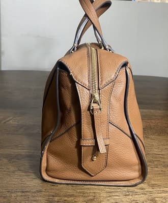 Vince Camuto Blaza Satchel Pebbled Leather Bag Top Handles Full Zip Color Brandy - Thumbnail 3