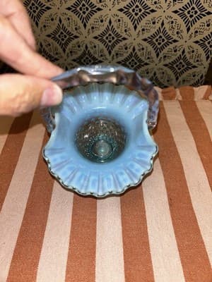 Fenton Blue Opalescent Hobnail Basket Blue Handle No Chips/Cracks EUC Vintage - Thumbnail 3