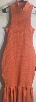 Anthropologie Smocked Mock Neck Dress Sleeveless Ruffle Hem Bodycon Small
