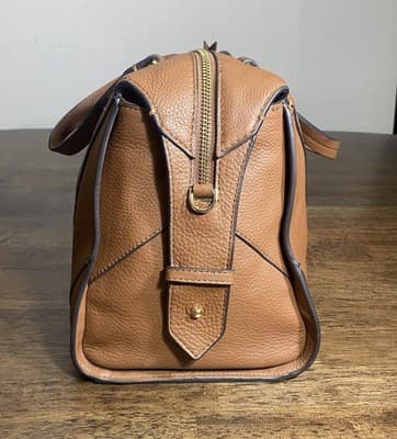 Vince Camuto Blaza Satchel Pebbled Leather Bag Top Handles Full Zip Color Brandy - Thumbnail 4