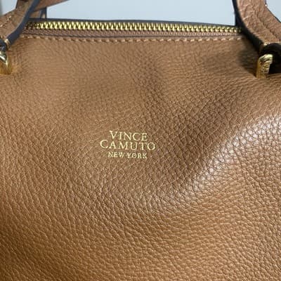 Vince Camuto Blaza Satchel Pebbled Leather Bag Top Handles Full Zip Color Brandy - Thumbnail 2