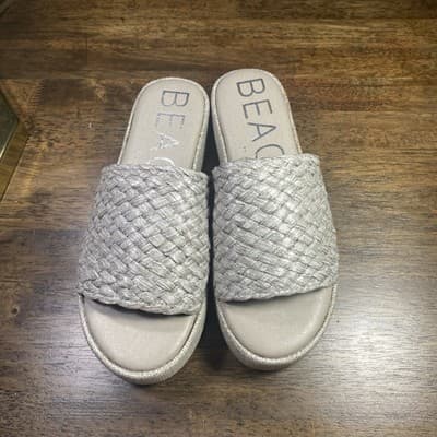 Beach Brand by Matisse Silver Raffia Platform Sandals Sz7 Summer Beach Vacation - Thumbnail 8