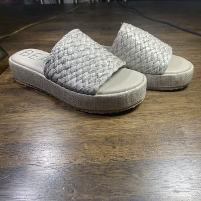 Beach Brand by Matisse Silver Raffia Platform Sandals Sz7 Summer Beach Vacation - Thumbnail 3