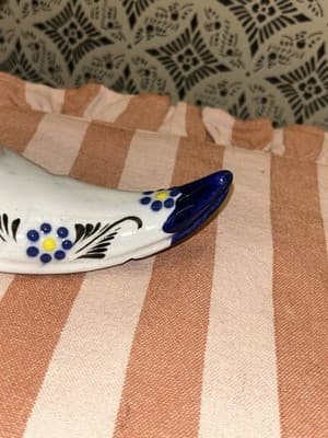 Pointed Boot Vase or Planter Glazed Figurine Mexican Boot With Faux Flowers - Thumbnail 5