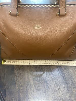 Vince Camuto Blaza Satchel Pebbled Leather Bag Top Handles Full Zip Color Brandy - Thumbnail 9