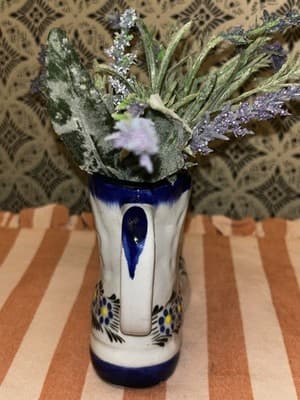 Pointed Boot Vase or Planter Glazed Figurine Mexican Boot With Faux Flowers - Thumbnail 2