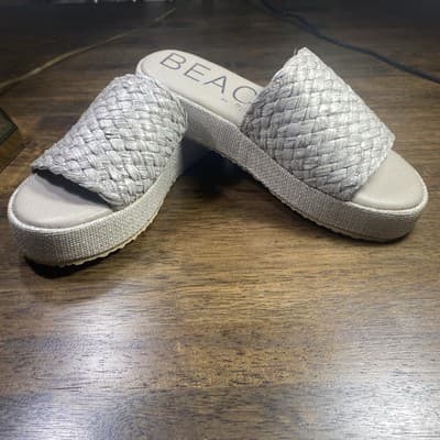 Beach Brand by Matisse Silver Raffia Platform Sandals Sz7 Summer Beach Vacation - Thumbnail 2