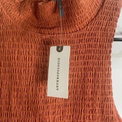 Anthropologie Smocked Mock Neck Dress Sleeveless Ruffle Hem Bodycon Small - Thumbnail 3