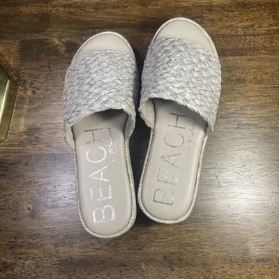 Beach Brand by Matisse Silver Raffia Platform Sandals Sz7 Summer Beach Vacation - Thumbnail 4