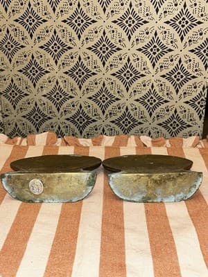Brass Hollywood Regency Shell Beach Bookends Pair Scallop Solid Vintage - Thumbnail 3