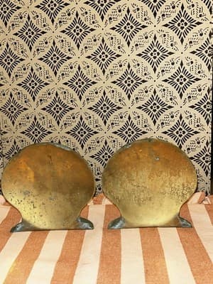 Brass Hollywood Regency Shell Beach Bookends Pair Scallop Solid Vintage - Thumbnail 2