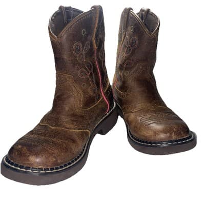 Justin Cowboy Cowgirl Western Boots Girls Brown Leather Pink Trim Sz 1D - Thumbnail 2
