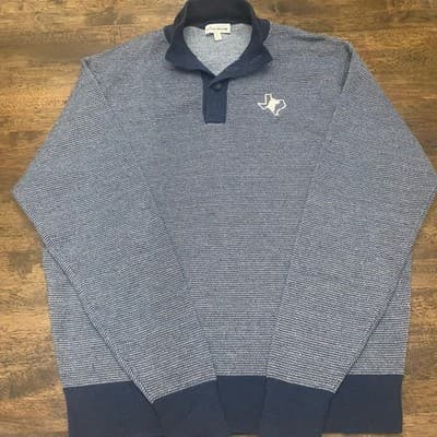 Peter Millar Merino Wool And Linen Navy Pullover Sweater With Texas Logo - Thumbnail 2