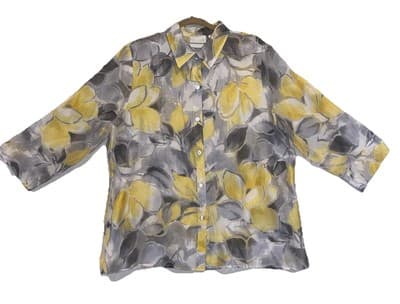 Alfred Dunner Office Wear Corpcore Sheer Butter Yellow Floral Top Ladies Plus18 - Thumbnail 2
