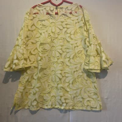 Butter Yellow Sheer Top Bell Sleeve Office Siren Sexy Secretary Officecore - Thumbnail 4