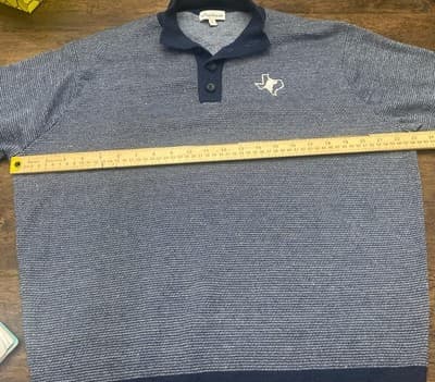 Peter Millar Merino Wool And Linen Navy Pullover Sweater With Texas Logo - Thumbnail 7