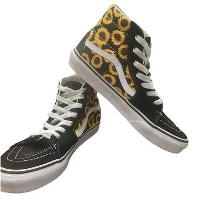 Vans Off The Wall Sunflower Black Yellow Sneakers Teen Sz 6 Skater Girl Hippie - Thumbnail 2