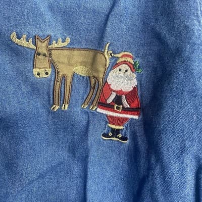 Christmas Denim Embroidery Santa & Reindeer Long Sleeves 2XL(20)Top Teachers - Thumbnail 4