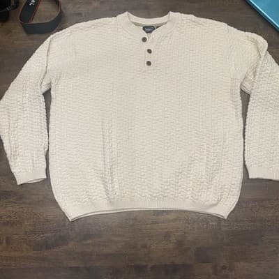 Haggar Premium Chunky Knit Sweater Cream Size Large Textured