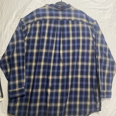 Roundtree Yorke Long Sleeve Button Up Shirt 4XT Blue Cream Plaid NWT - Thumbnail 2