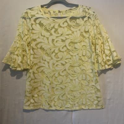 Butter Yellow Sheer Top Bell Sleeve Office Siren Sexy Secretary Officecore - Thumbnail 3
