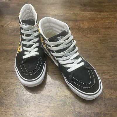 Vans Off The Wall Sunflower Black Yellow Sneakers Teen Sz 6 Skater Girl Hippie - Thumbnail 3