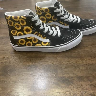 Vans Off The Wall Sunflower Black Yellow Sneakers Teen Sz 6 Skater Girl Hippie - Thumbnail 4